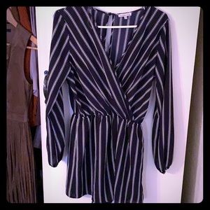 Navy blue and white striped long sleeve romper